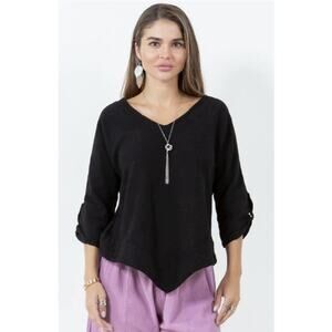 Cottonways Gauze Top Black L Relaxed Boho Minimalist V Neck NWT